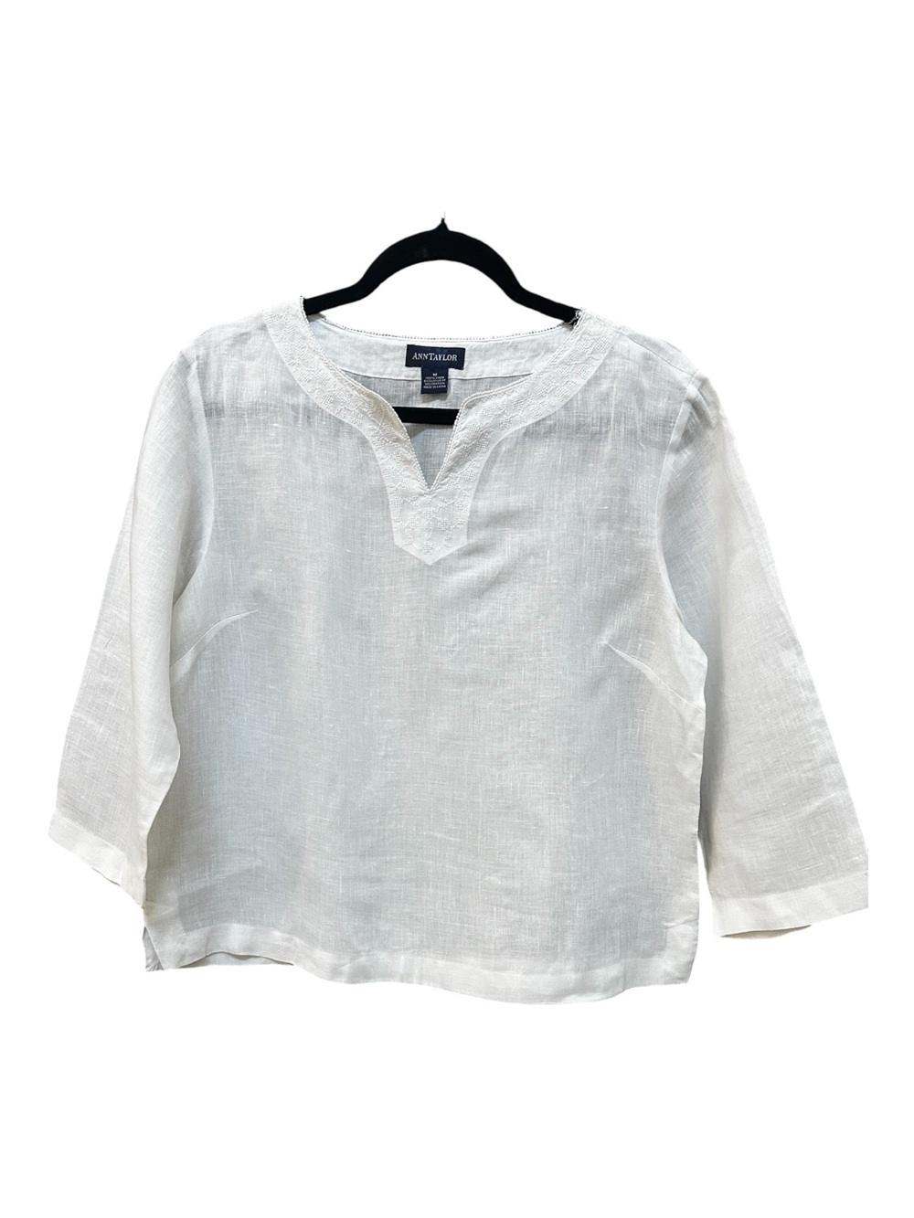 Ann Taylor White Split-Neck Lightweight Knit Top 100% Linen - Picture 4 of 7